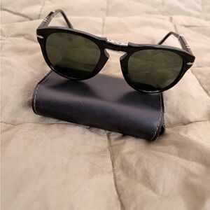 Persol Steve McQueen Foldable Black Sunglasses with Leather Case